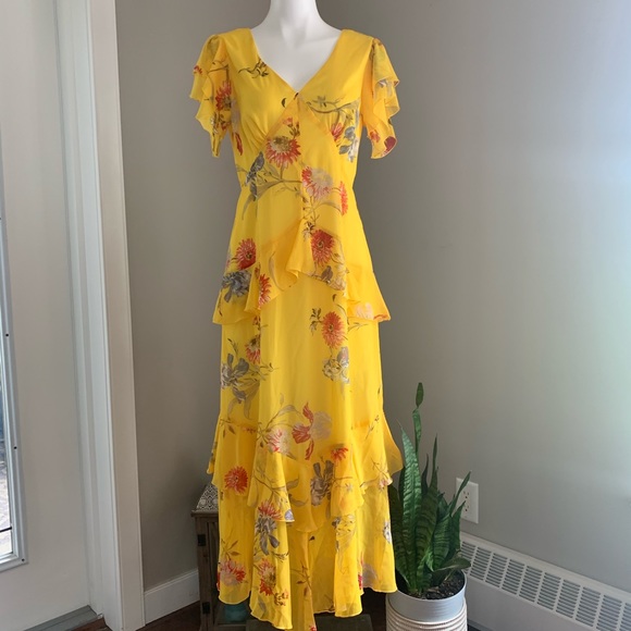 ASOS Warehouse (UK) Yellow Floral Tiered Dress - Picture 5 of 16